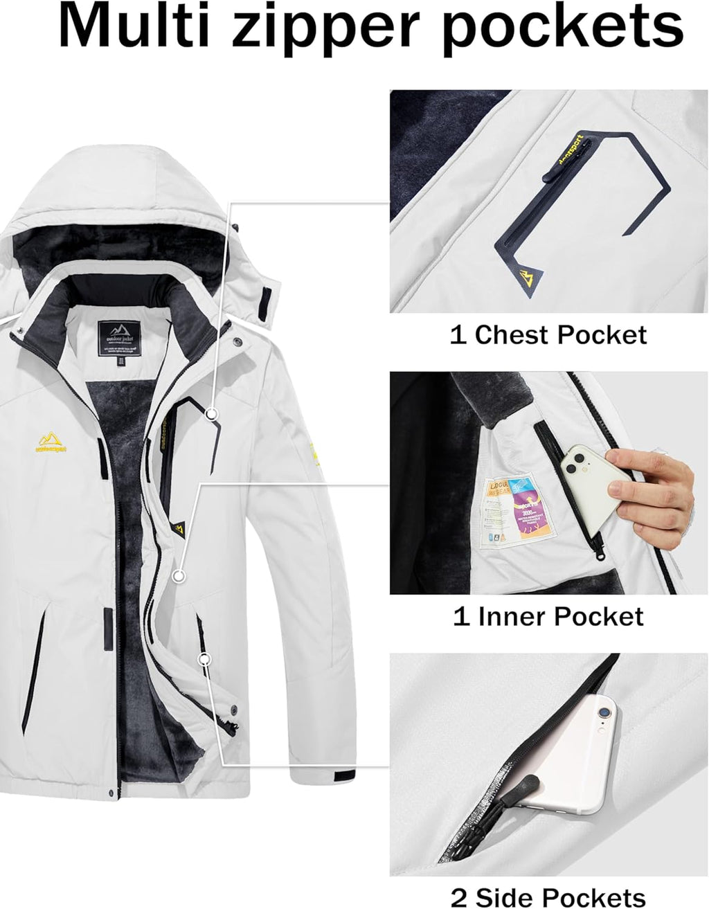 MAGCOMSEN Men's Winter Coats Water Resistant Ski Snow Jacket Warm Fleece Jacket Parka Raincoats With Multi-Pockets