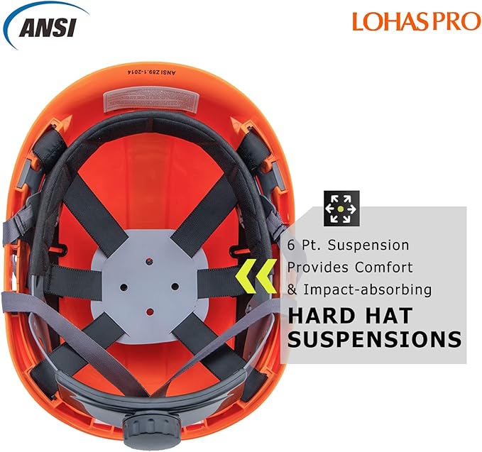 Hard Hats Construction Safety Helmet ANSI Z89.1 Approved OSHA Hardhat, LOHASPRO Vented Men Worker Orange Hard Hat with Chin Strap Tree Climbing Rescue Arborist Helmet (P4 Orange)