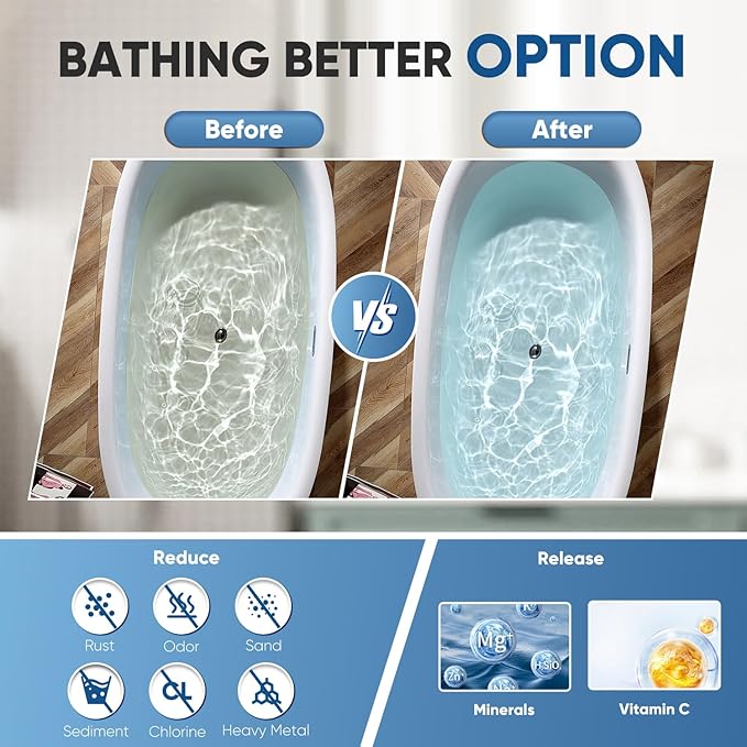 PUREPLUS Bathtub Bath Water Filter for Tub, 8 Stages Kinder Filter for Bathtub, 2500 Gallons Filtration, Removes Contaminants for Softer Skin and Hair, Reduces Chlorine & Heavy Metals, BPA Free