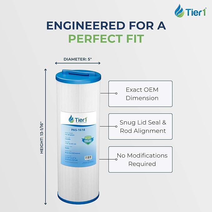 Tier1 Replacement for Waterway Spa Filter 817-4050 – 4 Pack | Compatible with Teleweir 50, Pleatco PWW50L, FC-0172, 4CH-949 | 13-1/16" x 5" | Trilobal Fabric | High Flow | Washable Filter Cartridge