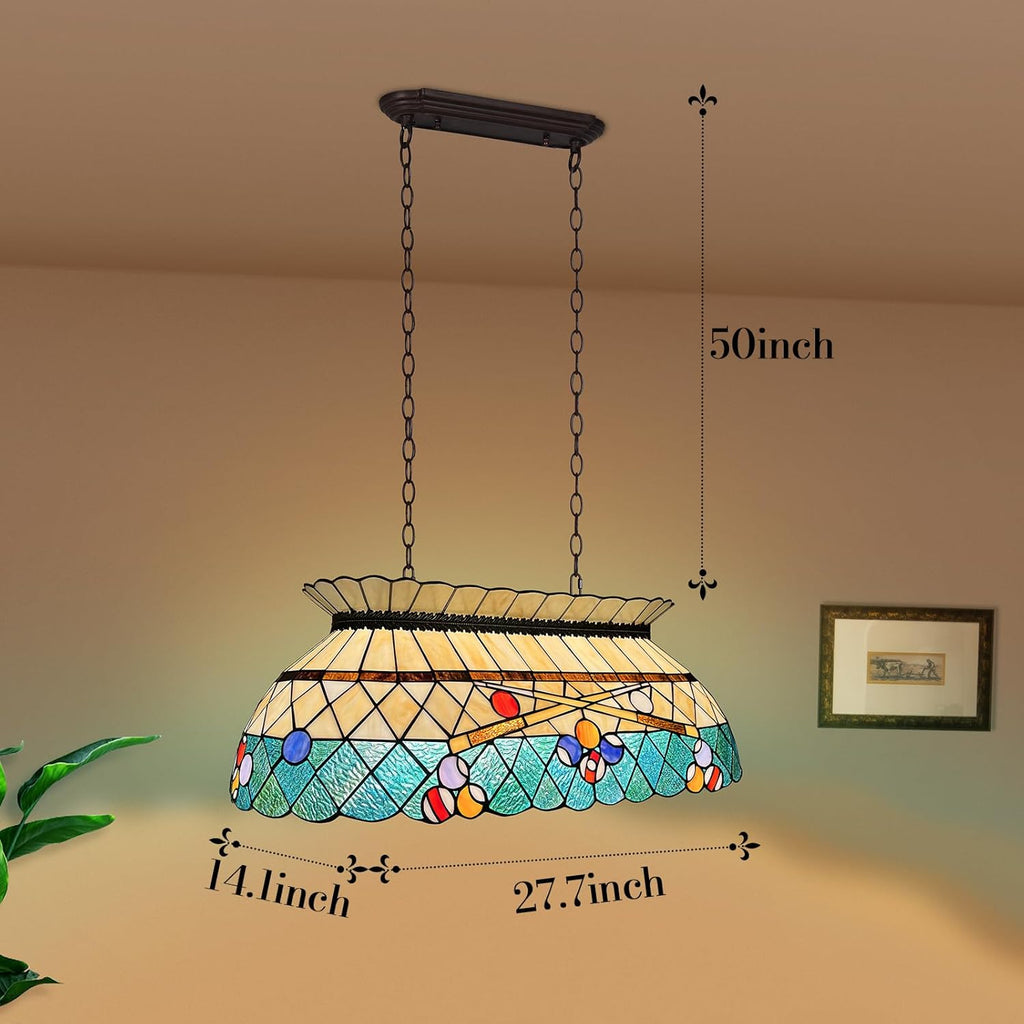 Capulina Tiffany Pool Table Light Pendant Light Fixture 3 Light Amber Green Style Stained Glass Chandelier for Billiard Room Kitchen Island Dining Room