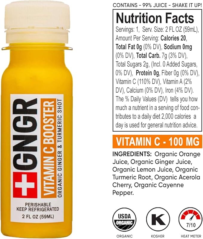 '+GNGR 24 Shots Variety Pack of Organic Immunity Boosting Ginger Shots - Cold Pressed Ginger Shots for All Natural Digestive and Immune Support - Nothing Artificial - USDA Organic (2 Fl Oz, 24 Pack)-FlexoryFit