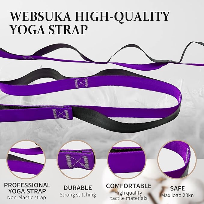 Stretching Strap Yoga Strap, 10 Loops Non-Elastic Stretch Bands Helps Women and Men Improve Flexibility for Home Workout, Physical Therapy, Pilates, Exercise, Dance, Comes with Door Anchor-FlexoryFit
