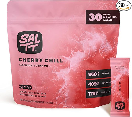 Keto Chow SALTT Electrolytes Powder Packets, Cherry Chill (30 Hydration Packets) - Magnesium, Potassium, Sodium, Trace Minerals - Vegan, Gluten Free, Sugar Free - Travel Essentials - Made in USA-FlexoryFit