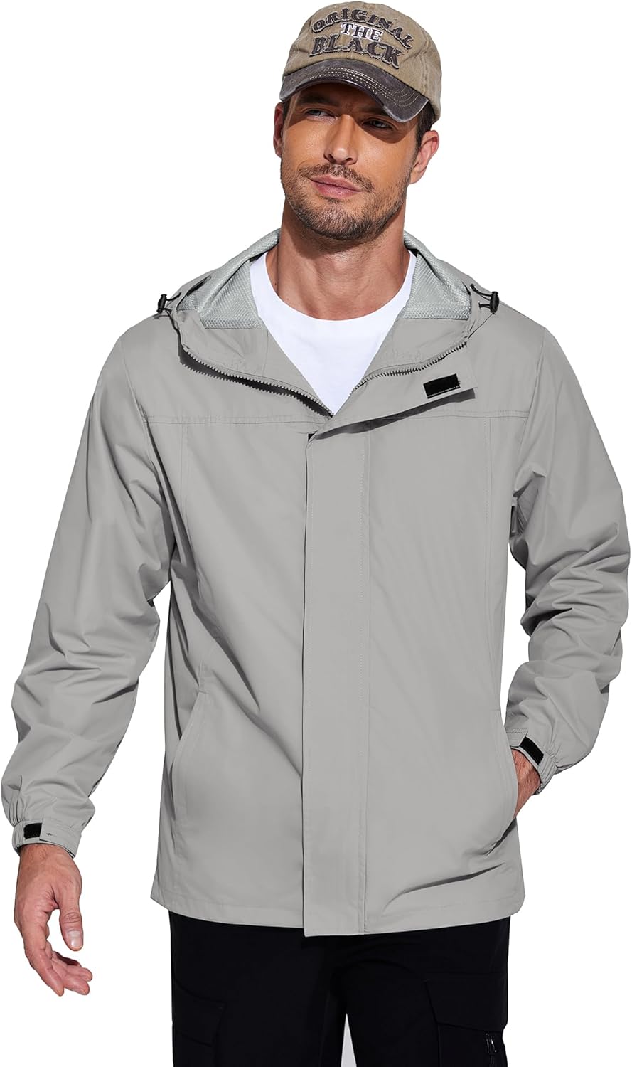 COOFANDY Men's Rain Jacket Waterproof With Hood Lightweight Packable Shell Raincoat Windbreaker For Cycling Golf Travel