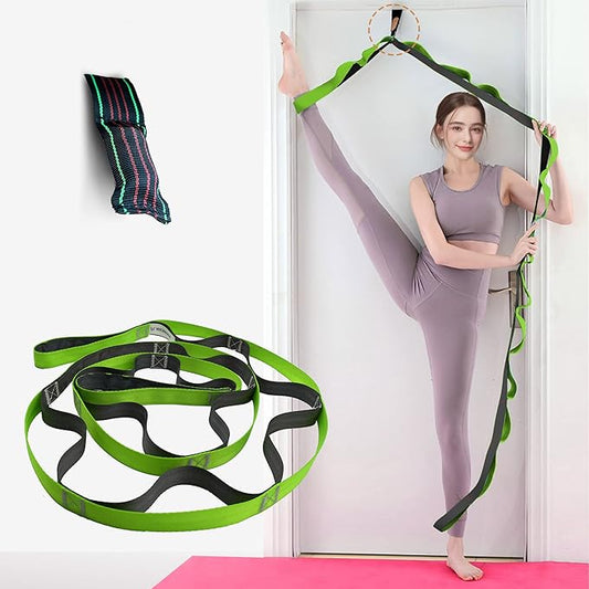 Stretching Strap Yoga Strap, 10 Loops Non-Elastic Stretch Bands Helps Women and Men Improve Flexibility for Home Workout, Physical Therapy, Pilates, Exercise, Dance, Comes with Door Anchor-FlexoryFit