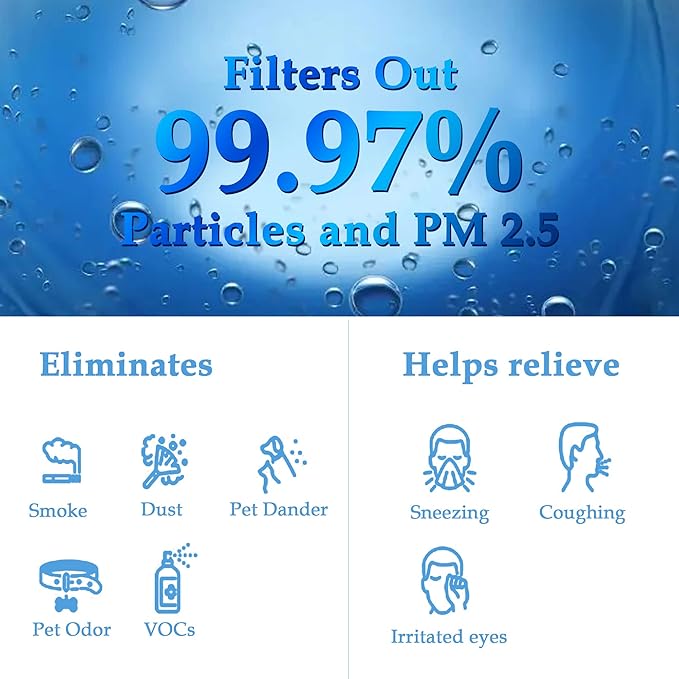 2-Pack R1 P1802 P1801 Replacement Filter, Fit for YIOU R1 P1802; EzLfGre Filter, Fit for Elechomes P1801 Air Purifier, 3-in-1 H13 True HEPA