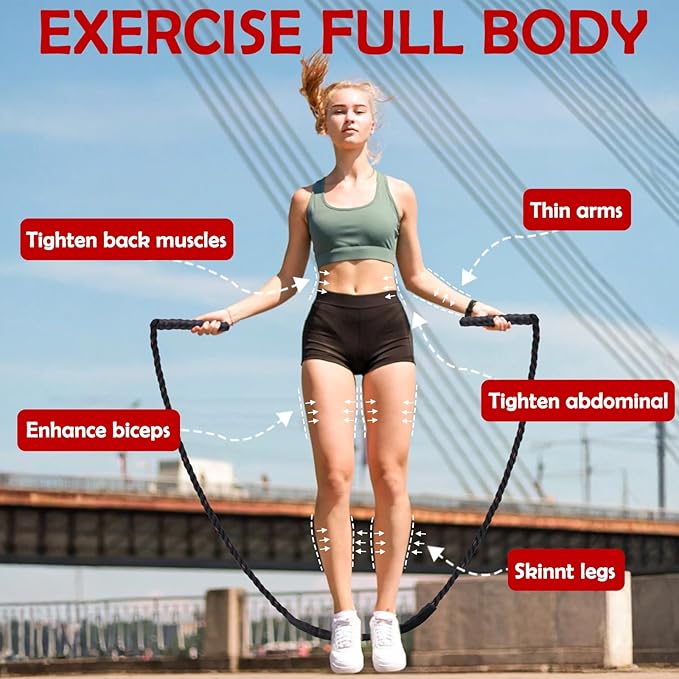 Jump Rope, Weighted Jump Rope for Men Women, 2.8lb Heavy Jumping Ropes for Fitness, Adult Skipping Rope for Home Gym Exercise, Improve Strength and Building Muscle Workout Equipment-FlexoryFit