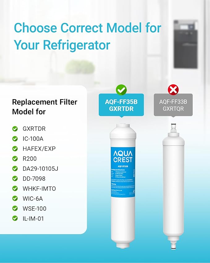 AQUA CREST GXRTDR Inline Water Filter, Replacement for GE® GXRTDR, Samsung DA29-10105J, Culligan IC-100A， Whirlpool WHKF-IMTO, Reduces Chlorine, Fluoride