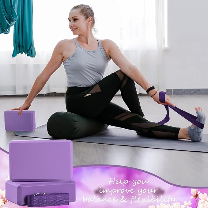 Outus 20 Pack Yoga Blocks and Straps Non-Slip EVA Foam Blocks with Metal D Ring Straps for Gym Exercise and Workout-FlexoryFit