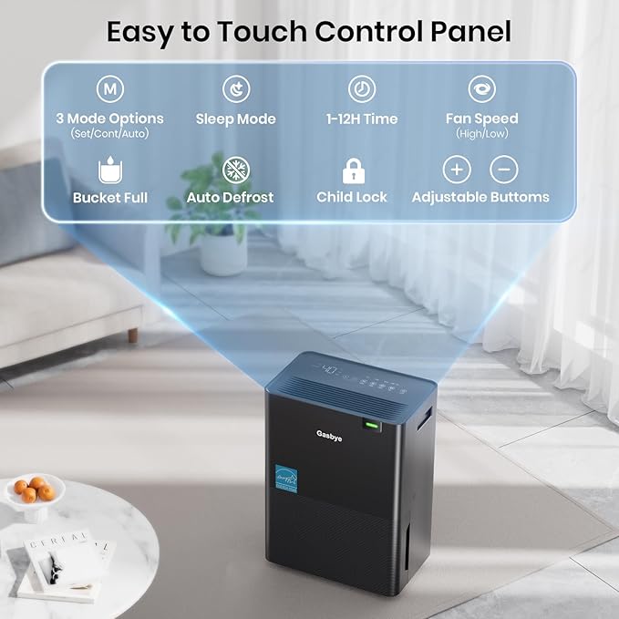 4500 Sq.Ft. Most Efficient Energy Star 2024 Dehumidifier for Basement with Drain Hose, Max 75 Pints/D Dehumidifier for Large Room, [43dB Quiet Compressor], Easy Drainage, Auto-restart, Black