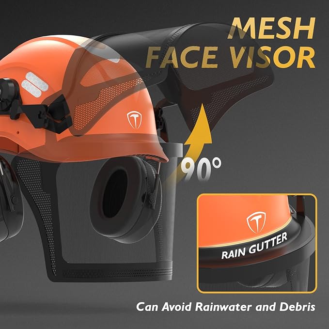 TOOLIOM Chainsaw Helmet with Face Shield and Ear Muffs, Forestry Safety Helmet, ANSI Z89.1 Certified Arborist Helmet, Chainsaw Safety Equipment