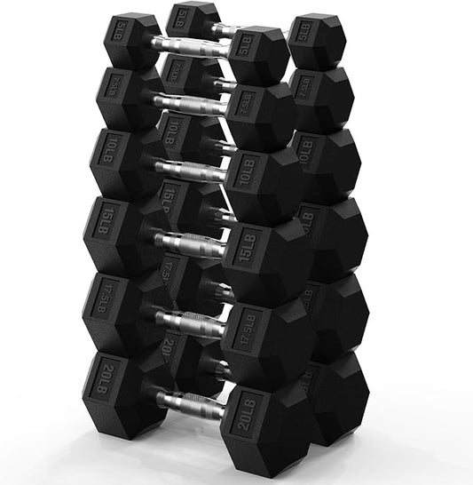 PAPABABE Hex Dumbbell Set 45-550 lb, Rubber Encased Home Gym Dumbbells, Weights Dumbbells for Women & Men, Hand Weight for Strength Training-FlexoryFit