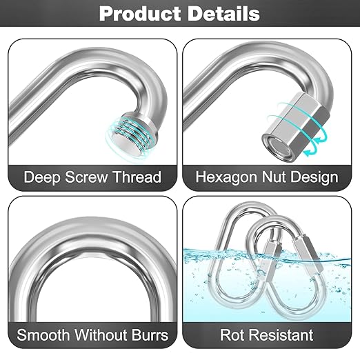M5-30 Pack 1.95” Quick Links Chain Connectors, 3/16″ Galvanized Chain Locking Carabiners Hooks, 650LBS Heavy Duty Thread Quick Link Clips, Twist Oval Keychain D Shape for Swing, Camping