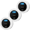 3 Pack Smoke and Carbon Monoxide detectors Powered by Batteries, with Digital Display, Smoke and Carbon Dioxide Dual Alarm sensors, Easy to Install Black
