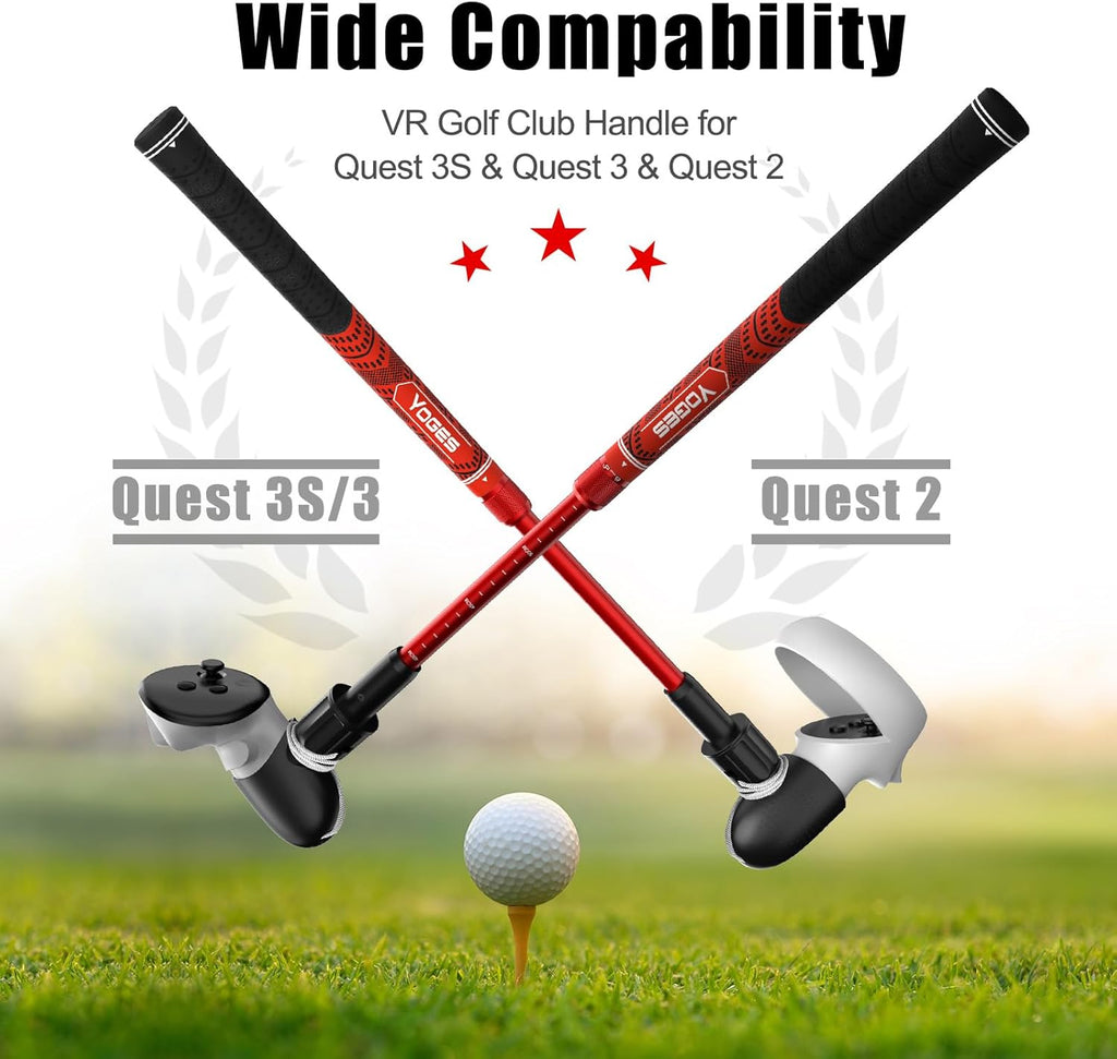 YOGES Adjustable Length VR Golf Club Handle for Meta Quest 3S/Quest 3/Oculus Quest 2, 90 Degree Virtual Reality Baseball Controller Attachment, Simulator Real Golf Game (ONLY for Right Controller)