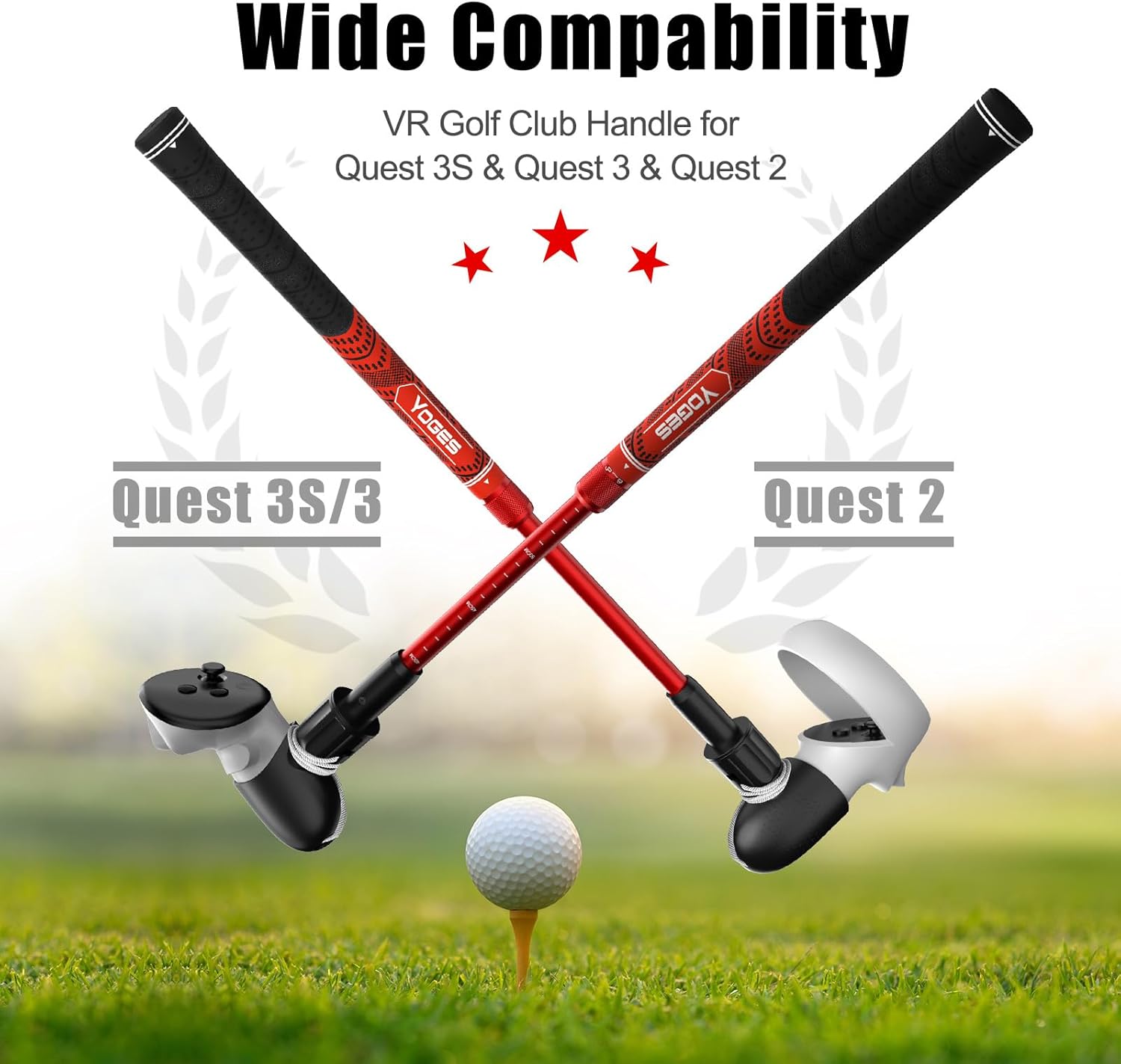 YOGES Adjustable Length VR Golf Club Handle for Meta Quest 3S/Quest 3/Oculus Quest 2, 90 Degree Virtual Reality Baseball Controller Attachment, Simulator Real Golf Game (ONLY for Right Controller)