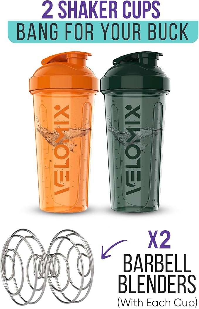 '-2 Pack- 28 oz Protein Shaker Bottles for Protein Mixes - 2x Wire Whisk | Leak Proof Shaker Cups for Protein Shakes | Protein Shaker Bottle Pack | Shakers for Protein Shakes-Green&Orange-FlexoryFit