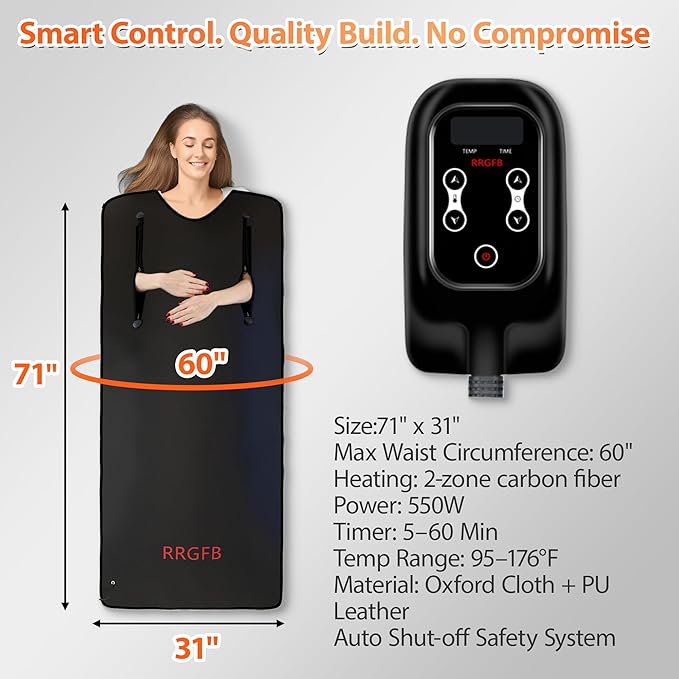 Sauna Blanket Portable, Sauna Bag for Home Use Weight Loss and Detox, 86–158℉, 20–60 Min Timer, Waterproof & Foldable – Includes Remote Control & Carrying Bag