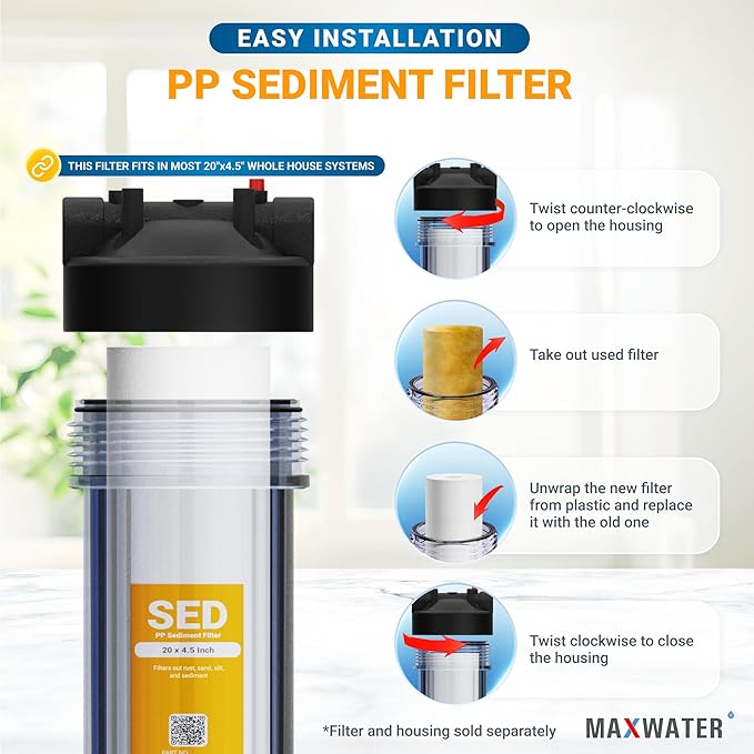 Max Water 1 Micron Whole House Sediment Filter - 20 x 4.5 Well Water Filter Replacement Cartridge for DGD-5005-20, FP25B, AP810-6, FPMB5-20, 2-Pack