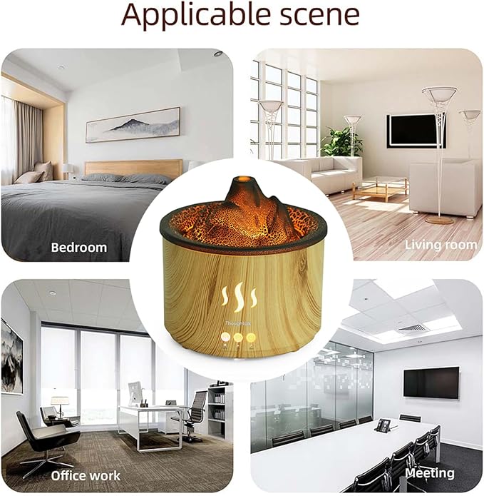 Essential Oil Diffuser for Home, 400ml Aromatherapy Volcano Diffuser, Cool Mist Humidifier with Two Light(Red, Blue), Auto-Off Vaporizer for Large Room Office, Wood Grain Quiet Timer.