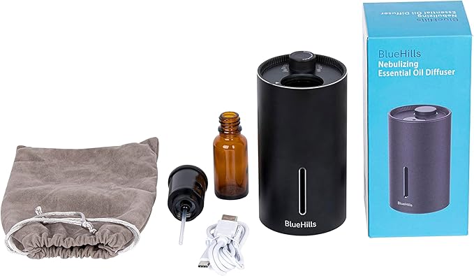 BlueHills Waterless Diffuser Cordless Car Essential Oil Aromatherapy Large Room Portable USB Travel Battery Operated Hotel Home Premium Mini Traveling Diffuser J03 Black