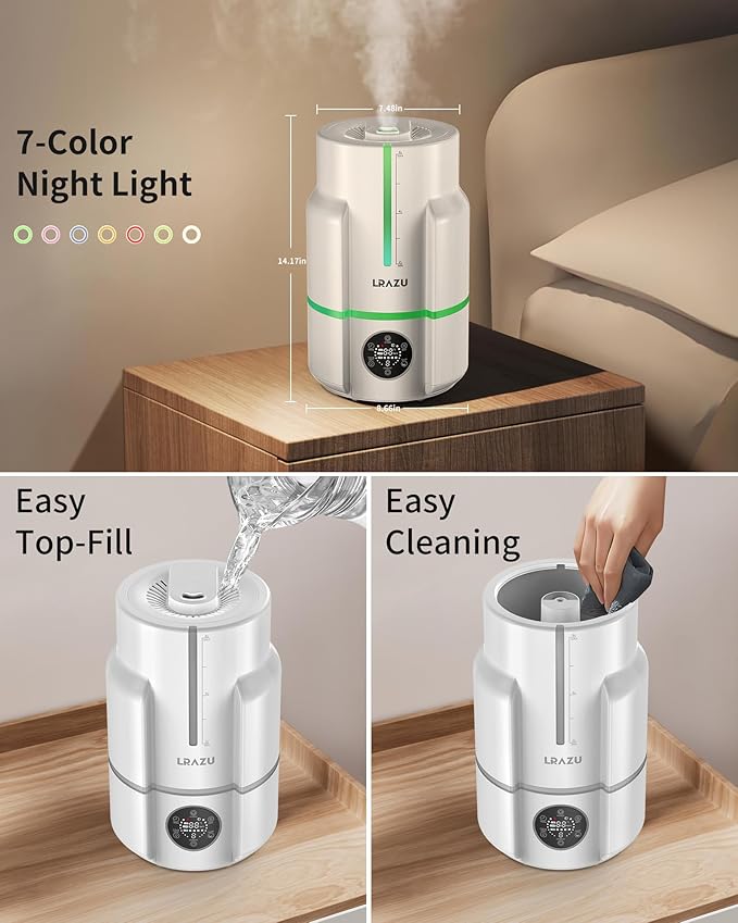 6L Cool Mist Humidifier with Smart Humidistat, Ultra Quiet 22dB for Large Bedroom and Baby Nursery, 50H Runtime, Top Fill, Essential Oil Diffuser, Remote Control, White