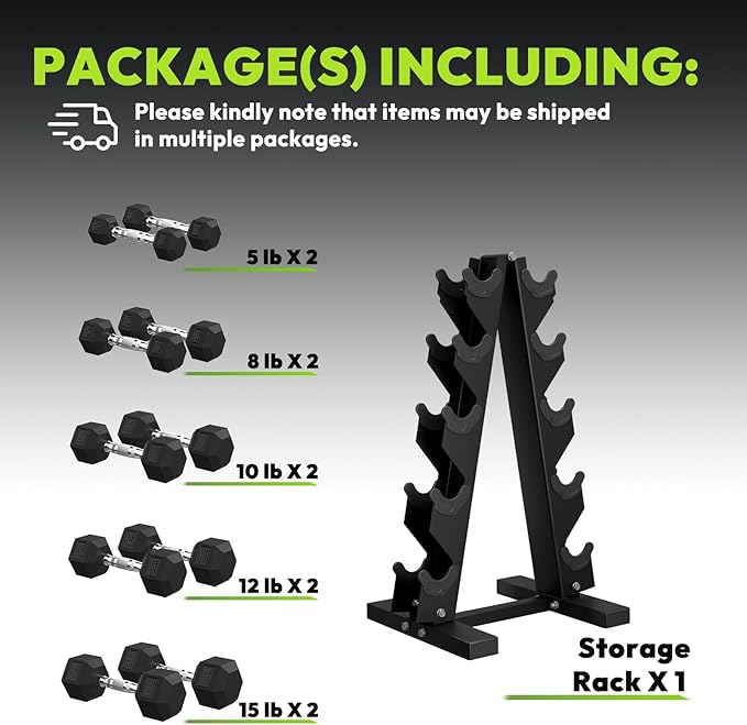 Hex Dumbbell Sets with Rack, 60-550 lb Rubber Encased Exercise & Fitness Dumbbells Set with Rack Option, Hand Weight for Strength Training, Weight Dumbbells-FlexoryFit