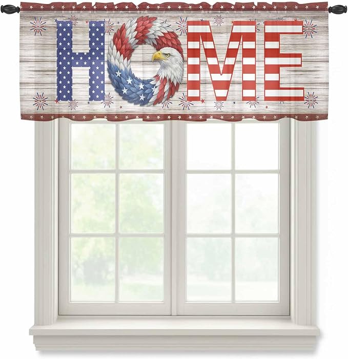 4th of July Sheer Valances for Windows 42"x18", Light Filtering Kitchen by Unknown