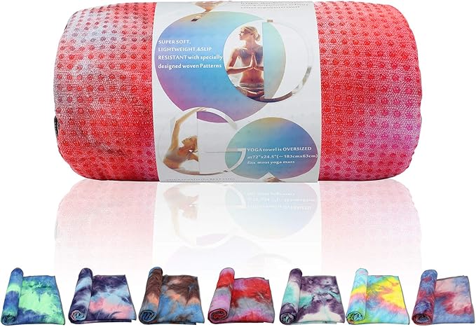Yoga Towels , Non Slip Hot Yoga Towel Skidless Waffle Texture, 100% Absorbent Odorless Microfiber Yoga Blanket, Standard Sized 24 inchx72 inch Mat Towel (Pink & Red)1-FlexoryFit
