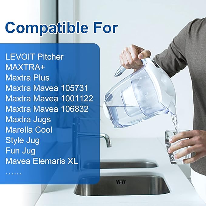 Replacement Filter Compatible with Mavea Maxtra 1001122,Maxtra+,and Compatible with LEVOIT Pitcher Water Filter,Reduces Lead&Arsenic (Pack of 6)