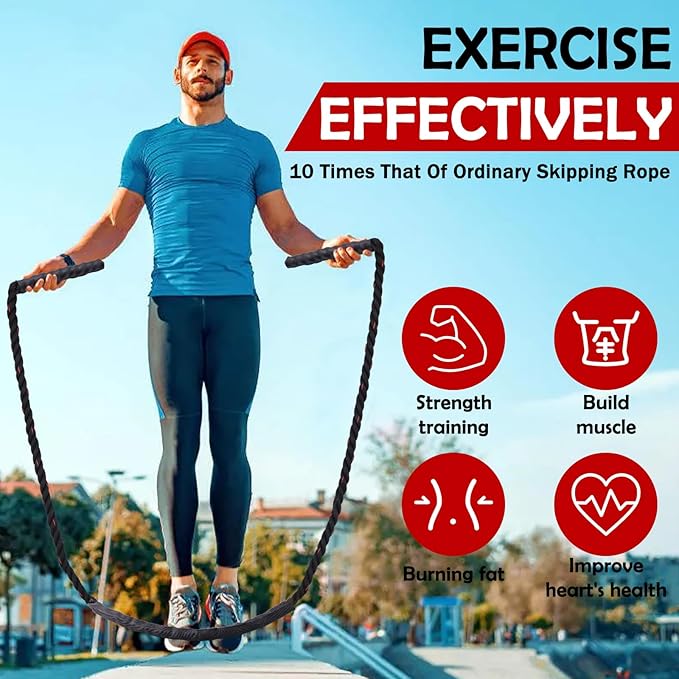 Jump Rope, Weighted Jump Rope for Men Women, 2.8lb Heavy Jumping Ropes for Fitness, Adult Skipping Rope for Home Gym Exercise, Improve Strength and Building Muscle Workout Equipment-FlexoryFit