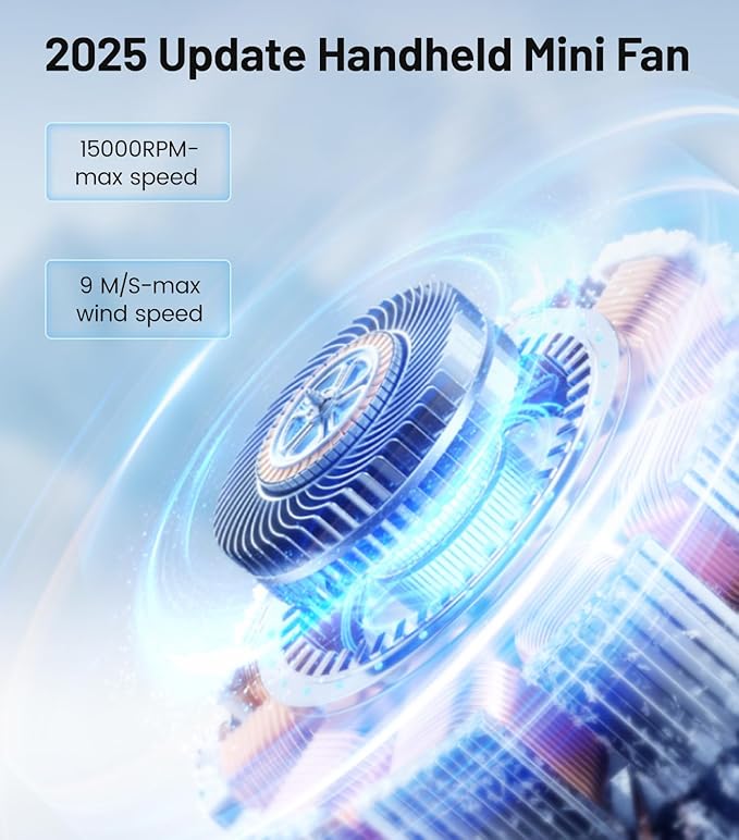 PEAKFLOW Handheld Fan with Ice Cooler,Foldable,Mini Pocket Size, Digital Display, 4000mAh Rechargeable Battery,4-Speed,4-in-1 Portable Fan for Travel and Outdoor