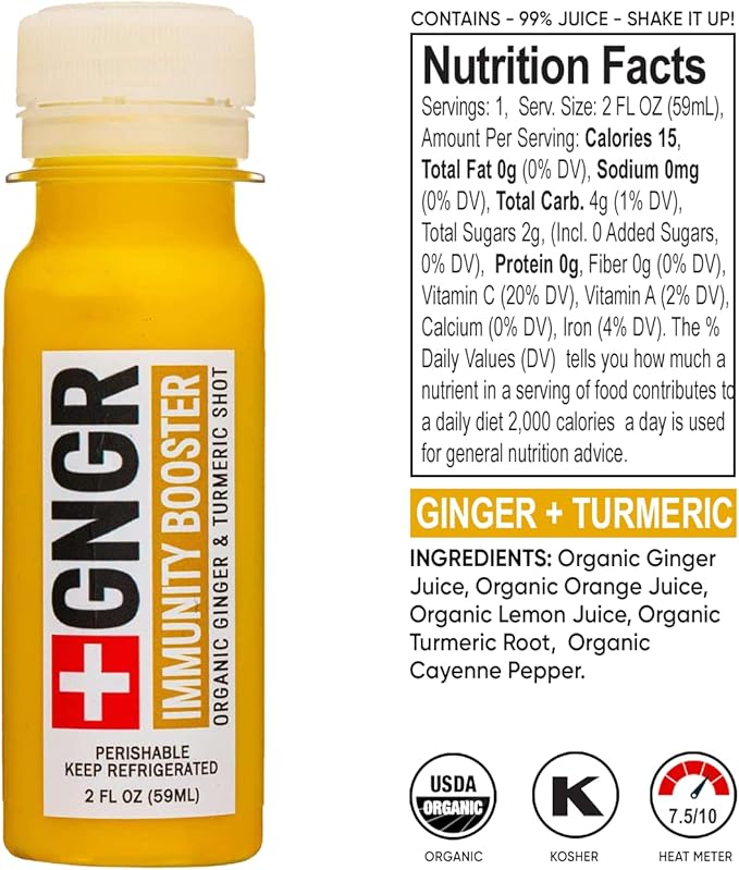 '+GNGR 24 Shots Variety Pack of Organic Immunity Boosting Ginger Shots - Cold Pressed Ginger Shots for All Natural Digestive and Immune Support - Nothing Artificial - USDA Organic (2 Fl Oz, 24 Pack)-FlexoryFit