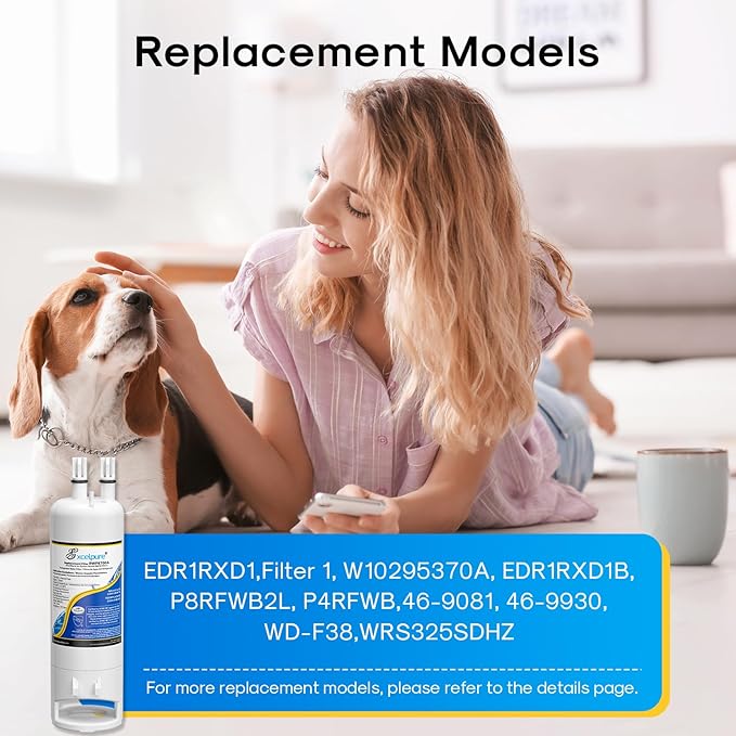 WHR1RXD1 Replacement for EDR1RXD1 Refrigerator Water Filter, Everydrop® Filter 1, W10295370A, KAD1RXD1, P4RFWB, 46-9081, 46-9930, P5WB2L, PS2378001, 4Pack