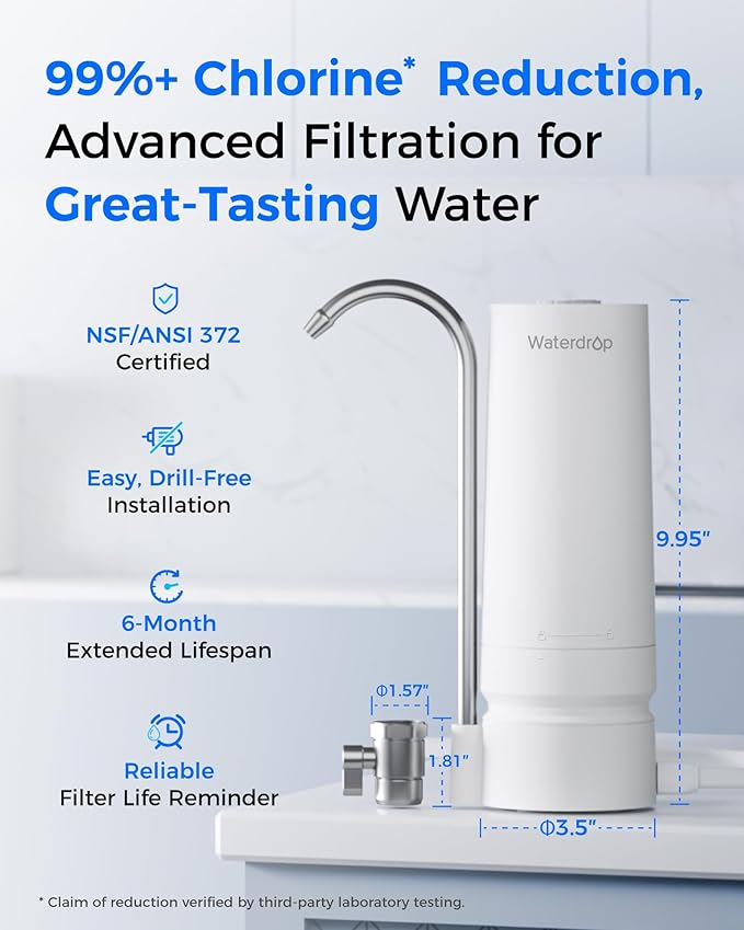 Waterdrop Water Filter for Sink Faucet, 4000 Gallons Countertop Water Filter System and Filter Life Reminder, Reduces Heavy Metals, Bad Odor, and 99% Chlorine, WD-CTF-05 (1 Filter)
