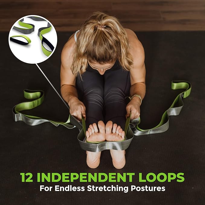 Gradient Fitness Stretching Strap for Physical Therapy, 12 Multi-Loop Stretch Strap 1.5" W x 8' L, Neoprene Handles, Physical Therapy Equipment, Yoga Straps for Stretching, Leg Stretcher.-FlexoryFit