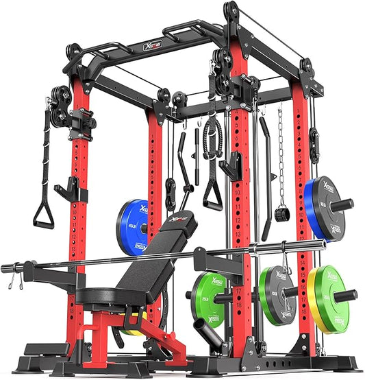 Power Cage,1600lbs Multi-Function Power Rack with Adjustable Cable Crossover System and More Training Attachment, Weight Cage for Home Gym-FlexoryFit