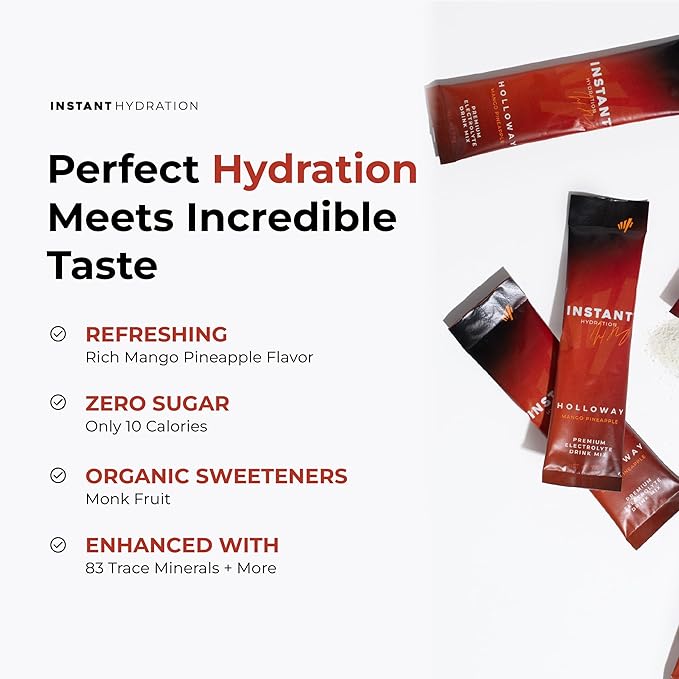 Instant Hydration Electrolytes Powder Packets - Mango Pineapple Drink Mix - Zero Sugar - Keto, Vegan, Gluten-Free, Non-GMO - Boost Recovery, Brain Health, Muscle & Tissue Support- 30 Sticks-FlexoryFit
