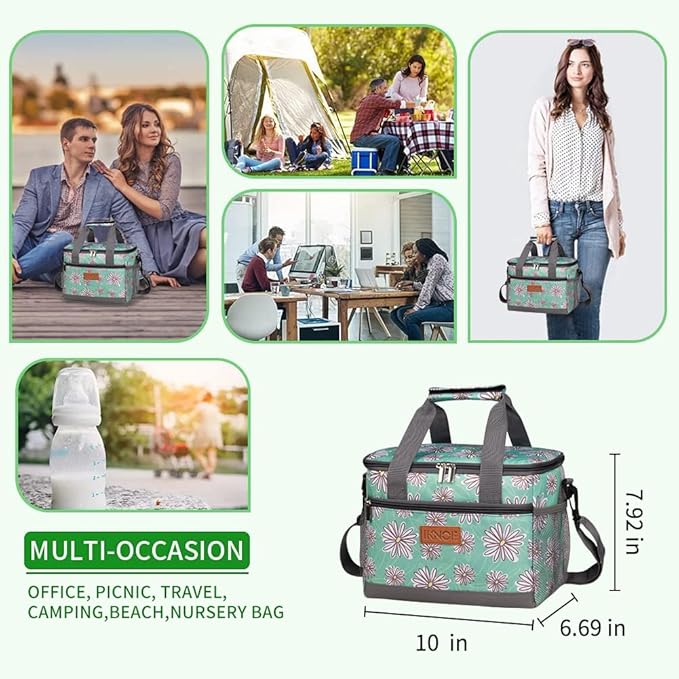 iknoe Large Foldable Cooler Bag, 8.5L Insulated Lunch Bag, Leakproof Lunch Cooler Tote with Multi-Bag Design Suitable for Beach, Picnic and Office Use, Nattier Blue 15-Can-FlexoryFit