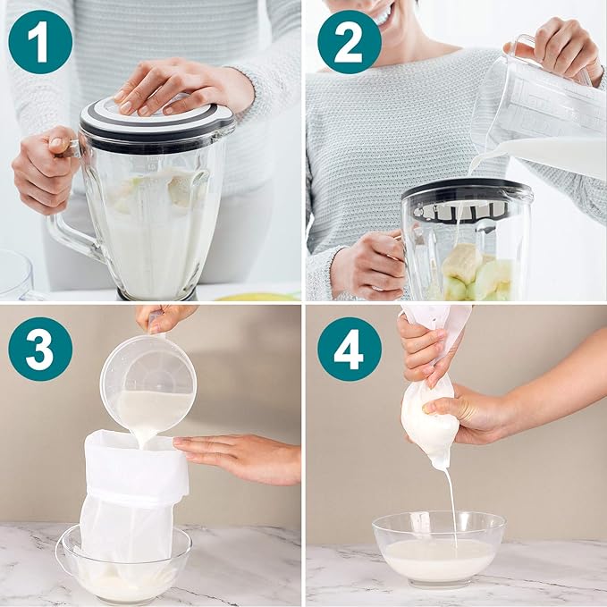 Boao 6 Pack Nut Milk Bags - Reusable Food Strainer Bags with Fine Mesh Nylon Drawstring, 3 Sizes