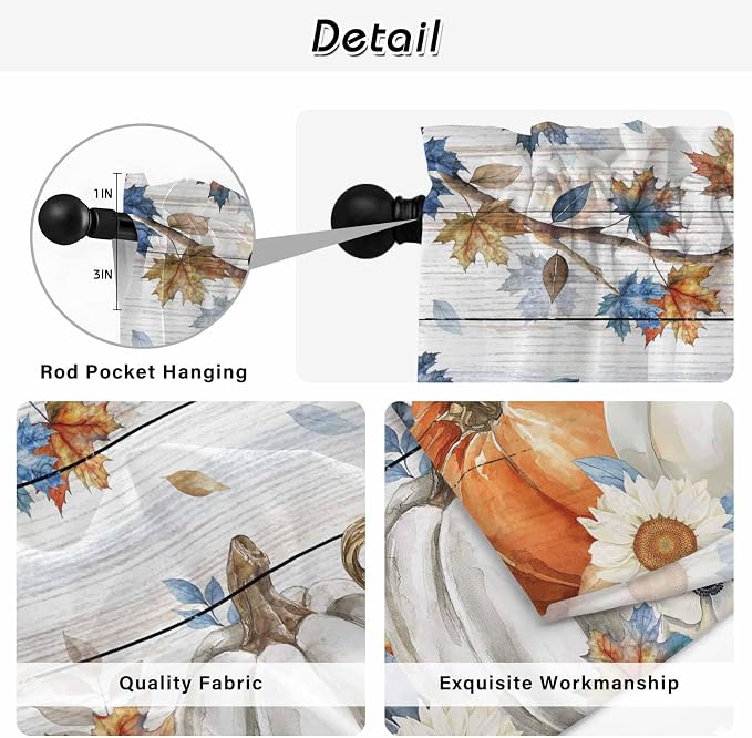 Thanksgiving Pumpkin Kitchen Tier Curtains 45 Inch Long 2 Panel Set, Rod Pocket - Image 9