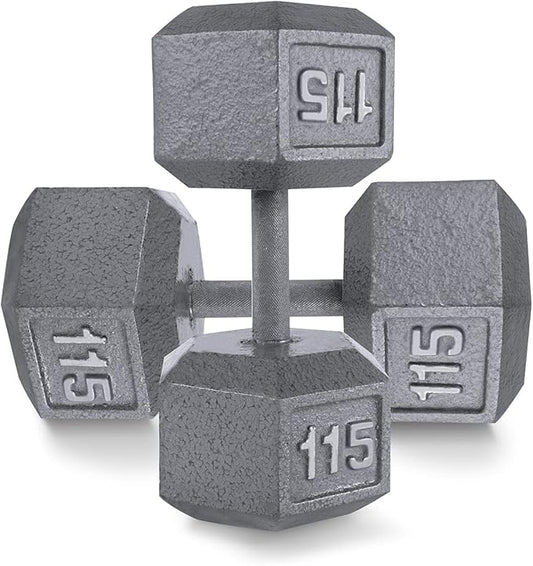 WF Athletic Supply Cast Iron Solid Hexagon Gray/Black Dumbbells, Strength Training Free Weights Set of 2 for Women and Men, Hand Weights Sold by Pairs, Multi-Select Size Options Available-FlexoryFit