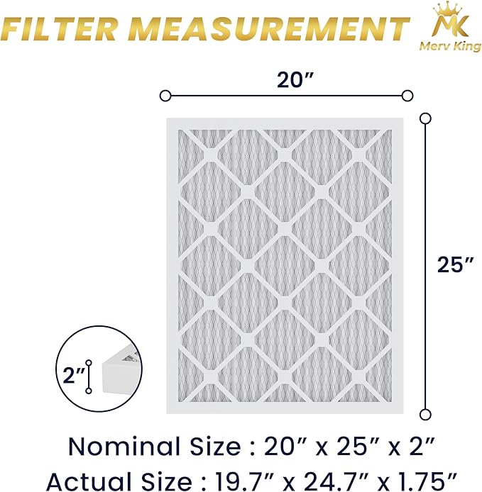 MervKing 20x25x2 Air Filter Actual Size: 19.7" x 24.7" x 1.75" MERV 8 MPR 600-700 | MADE IN USA | 4-Pack | Pleated HVAC AC Furnace Replacement