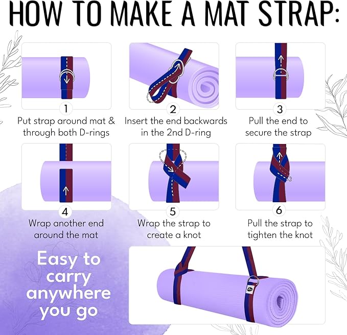 TECEUM Yoga Strap & Mat Strap – 2 IN 1 – Cotton – 6 ft 8 ft 10 ft (30+ colors) – Adjustable Non-Slip Belt for Yoga, Pilates, Stretching, Physical Therapy, Fitness & Home Workout – For Carrying Mats-FlexoryFit