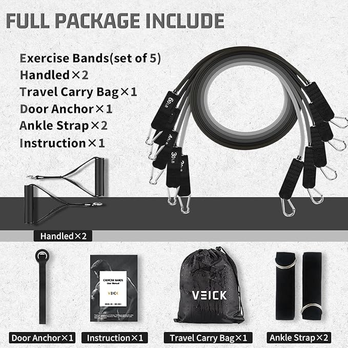 VEICK Resistance Bands, Exercise Bands for Working Out with Handles, Elastic Workout Bands for Men Women, Exercising Bands for Strength Training Equipment at Home Gym-FlexoryFit