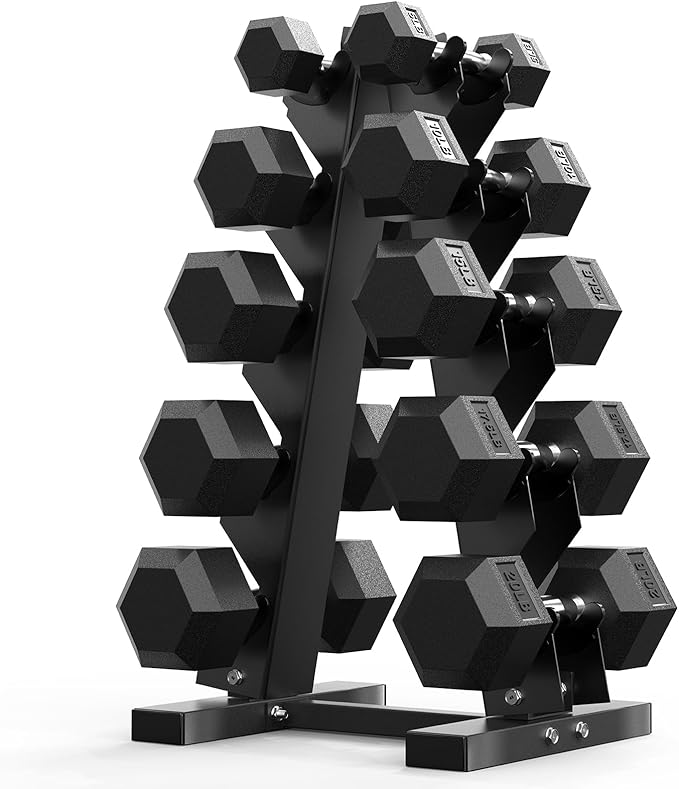 PAPABABE Hex Dumbbell Sets with Rack, 60-550lb Rubber Coated Dumbbell Weight Set and Storage Rack, Multiple Options Hand Weights for Strength Training-FlexoryFit