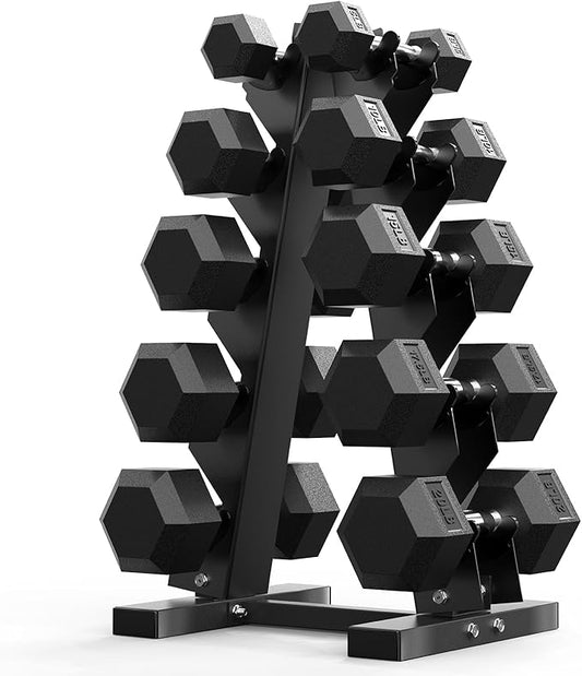 PAPABABE Hex Dumbbell Sets with Rack, 60-550lb Rubber Coated Dumbbell Weight Set and Storage Rack, Multiple Options Hand Weights for Strength Training-FlexoryFit