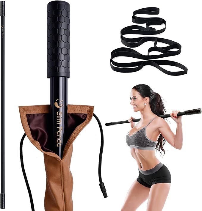 Slim Panda Yoga Stick, 5ft Natural Bamboo Stick with Rubber Ends, Exercise Stretching Stick for Yoga, Stretching, Balance and Correcting Posture, Rehabilitation Physical Therapy Aids-FlexoryFit