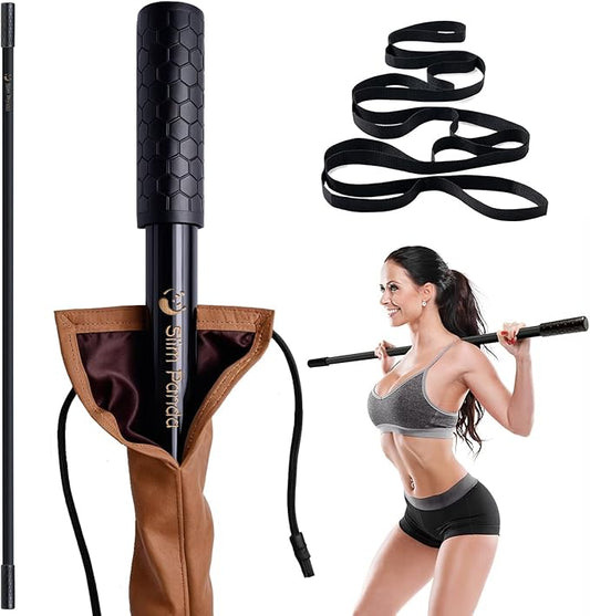 Slim Panda Yoga Stick, 5ft Natural Bamboo Stick with Rubber Ends, Exercise Stretching Stick for Yoga, Stretching, Balance and Correcting Posture, Rehabilitation Physical Therapy Aids-FlexoryFit